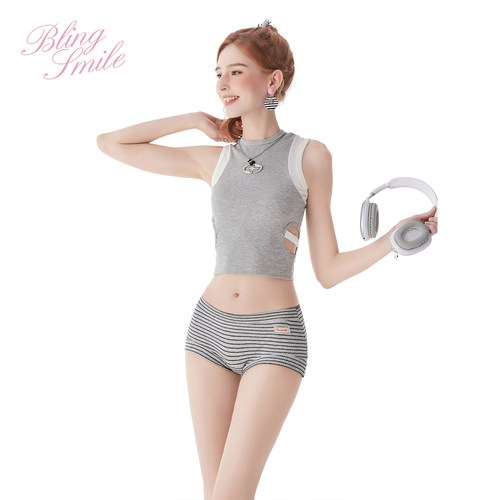 Bling Smile灰纹叙事*纯棉四角无痕防夹臀内裤女生2026新款平角裤 - 图1