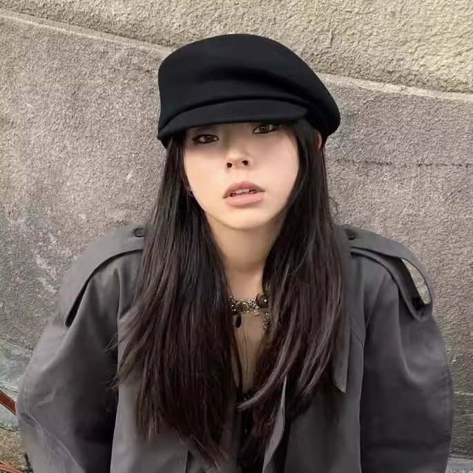 fever同款英伦风黑色小众贝雷帽子女秋冬显脸小羊毡帽毛呢画家帽 - 图0