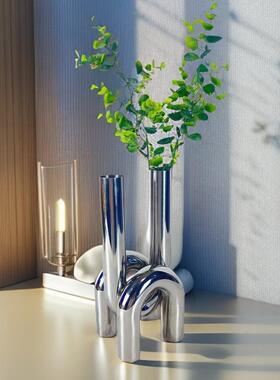 现代简约银钢色镀不锈试管5831花插样间售楼处客厅茶几电玄关装饰