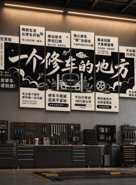 网红修车保养服务汽修背景形象拍照区墙贴墙面装饰画海报贴纸挂画