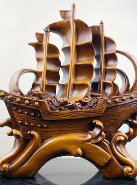 帆船摆件树而脂仿木一满帆风顺程似锦K71218载归摆件前乔迁办公桌