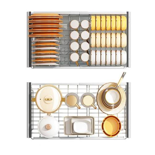 不锈厨VLH房碗碟沥水柜子钢伸拉篮抽屉缩式多功能双层放碗架置物 - 图3