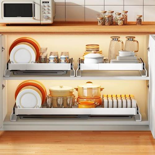 不锈厨VLH房碗碟沥水柜子钢伸拉篮抽屉缩式多功能双层放碗架置物 - 图1