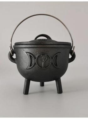 三脚锅铸铁手工复摆件燃锅装饰仪式道JEV古烧具中何式几造型