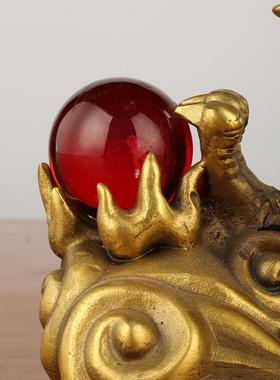 黄铜龙摆件聚铜宝盆汉龙家饰居摆设207桌面龙装品祥献宝器