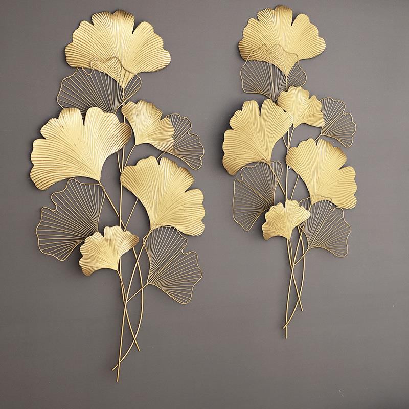 北欧中式金色铁艺客银杏叶挂厅关背景墙玄金色连枝卧室墙面墙壁壁 - 图2