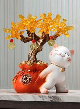 中式摇钱树招财猫摆件玄关柜客厅卧室面电视礼装饰品HS005乔迁桌
