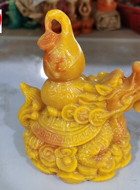 古玩收藏仿寿山石雕田黄色龙龟葫芦摆件客厅装饰11*8*14CM