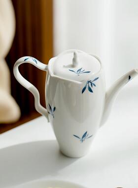 昌朴居纯手绘蝴蝶兰花花口水滴壶套装家用茶壶冲茶器带过滤茶壶