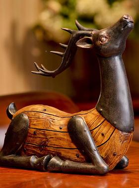 式创意树脂复古美鹿做梅花摆件欧式客w8000-41厅卧旧室装饰工艺品