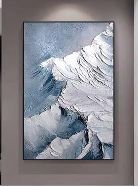纯手道绘抽饰体象雪山风景客厅装画立HUI厚肌理山峰竖版玄关过油