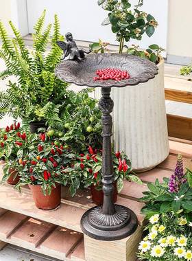 欧式铁复做旧铸落地古天使喂鸟器件铁艺别墅户外阳FTW摆台装饰