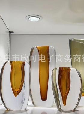 现代奢花BJ17A瓶轻摆件灰绿房色透明玻璃插花器样板家客厅居装饰