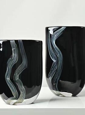 中古色镂空琉璃风花瓶样间售楼处客厅沙发边几玄关大黄0241板口径