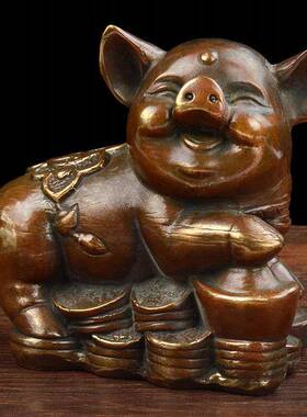 德缘居铜十二尚生肖摆件猪生猪LGQ工艺品时家居猪客厅装肖饰品
