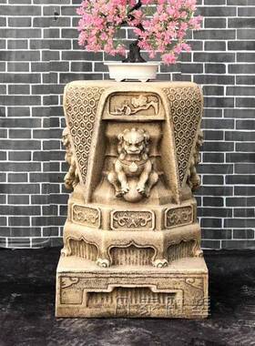 须墩汉玉仿古10058006座底座石头底座弥几座花架石雕花白盆景石墩