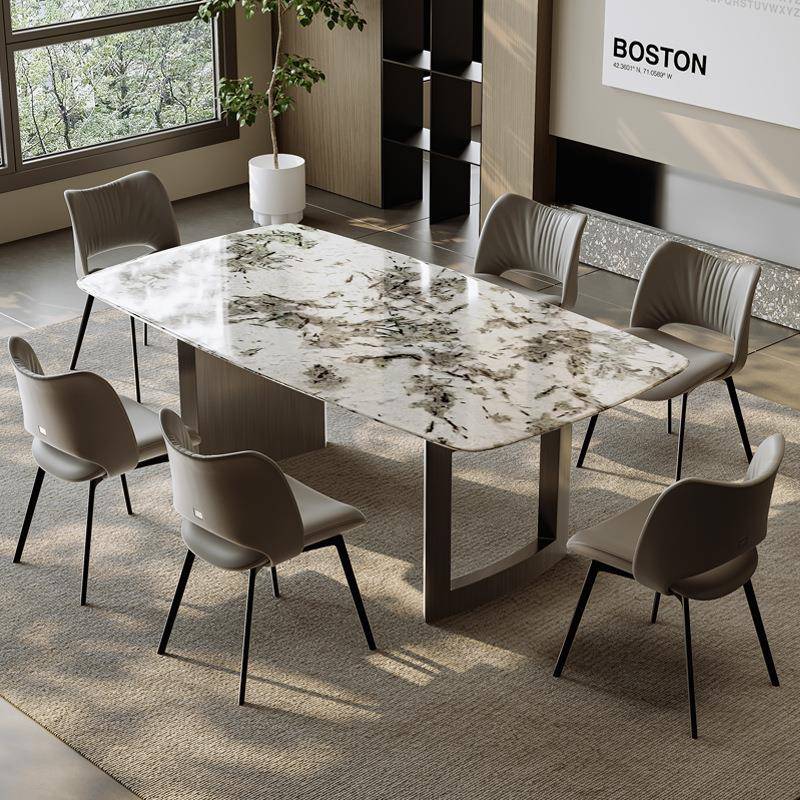 蓝翡翠大石方餐桌奢高端理家用小户型长形微晶石奢轻石餐桌8089餐 - 图2