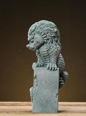 国风青砂厅石宠瑞兽盘龙摆件动物创意TM684472客书房茶桌面鱼缸景