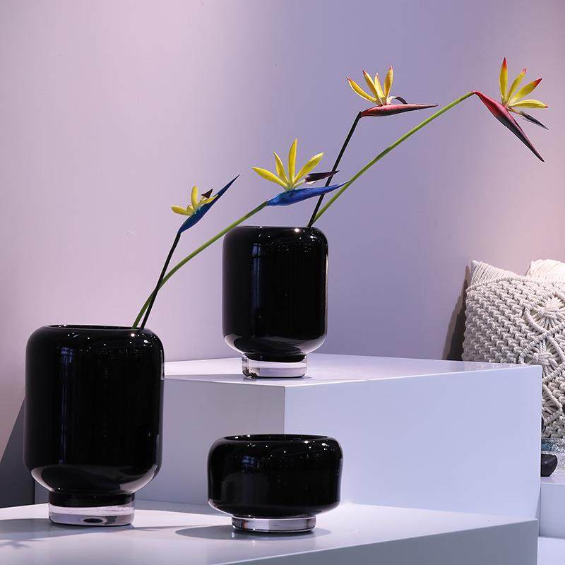 碧轩简约软装样板间厚重琉璃玻璃花瓶创意客厅餐桌摆件黑色花器,淘宝优惠券,粉丝福利购,淘宝优惠卷