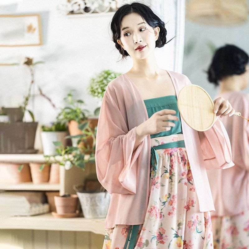 【春花弦】复古轻国风粉色开衫女2024夏季吊带打底一片式裹裙套装,淘宝优惠券,粉丝福利购,淘宝优惠卷