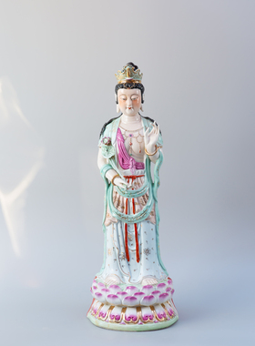 陶瓷西方三圣佛像阿弥陀佛祖大势至观音佛像供奉家用摆件手工彩绘