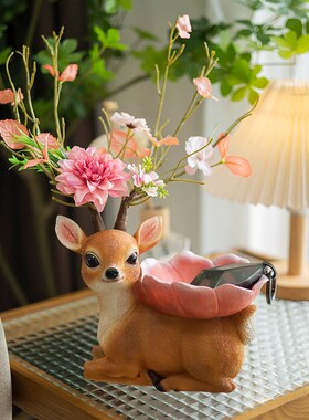 可爱鹿钥匙收纳摆件创意家居客厅入户玄关装饰工艺品乔迁新居礼品