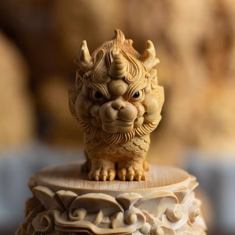 小叶黄杨木雕刻文玩随身手把件瑞兽麒麟车载办公桌装饰工艺品摆件,淘宝优惠券,粉丝福利购,淘宝优惠卷