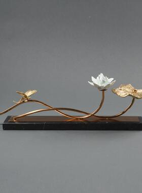 新中式创意YH1002荷叶装摆设客摆厅玄关电视柜售楼处铜桌办公书房