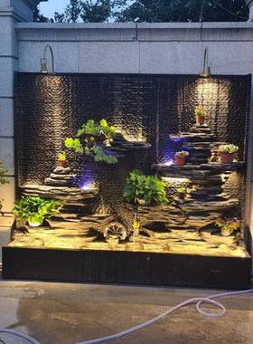 庭假山幕屏喷泉景观流风水墙花园水墙酒店大堂院装饰落ZG-67488地