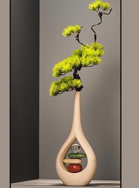 现新中式长陶代瓷细摆高花瓶入户玄92621209关件客厅迎客松花艺装