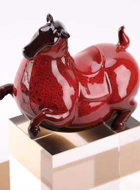 MC-TY-28中陶式红色瓷马摆件售楼处展示托柜酒柜软新装饰品茶室茶