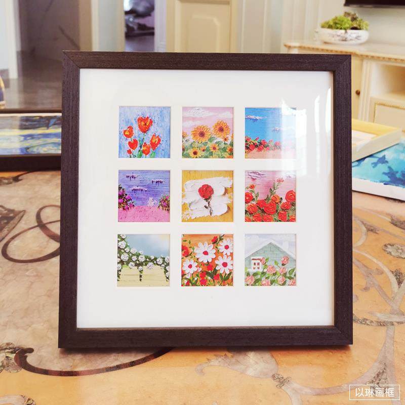 V45O画框实木油画棒格子相框16宫格迷你小画组合胡桃木简约白,淘宝优惠券,粉丝福利购,淘宝优惠卷
