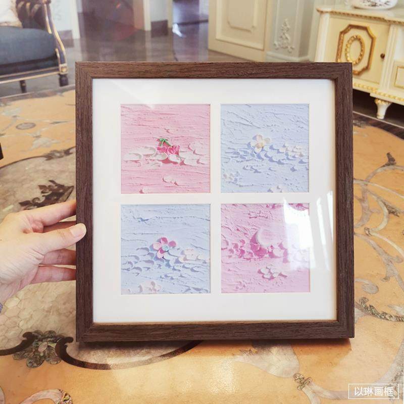 V45O画框实木油画棒格子相框16宫格迷你小画组合胡桃木简约白,淘宝优惠券,粉丝福利购,淘宝优惠卷