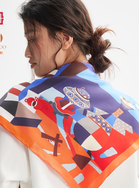【故宫宫廷丝巾】桃彩绘马丝巾桑蚕丝方巾