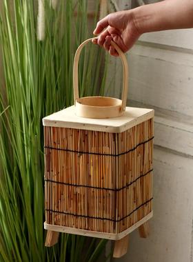 古朴风格方形手工编织风灯烛台民宿店面样板间装饰软装摆件