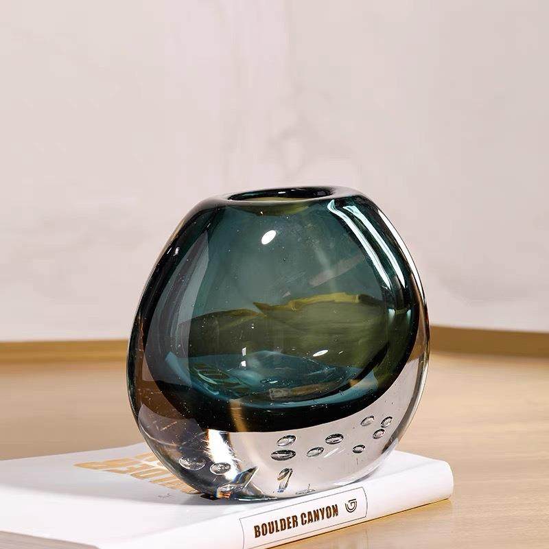 蓝色透明水晶玻璃花瓶摆件轻奢高档样板间客厅餐桌茶几水培插花器,淘宝优惠券,粉丝福利购,淘宝优惠卷