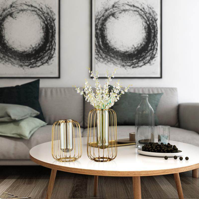 欧式轻奢创意几何金属灯笼花瓶桌面摆件插花仿真花客厅玄关装饰品,淘宝优惠券,粉丝福利购,淘宝优惠卷