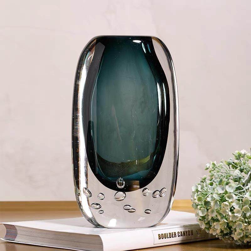 蓝色透明水晶玻璃花瓶摆件轻奢高档样板间客厅餐桌茶几水培插花器,淘宝优惠券,粉丝福利购,淘宝优惠卷