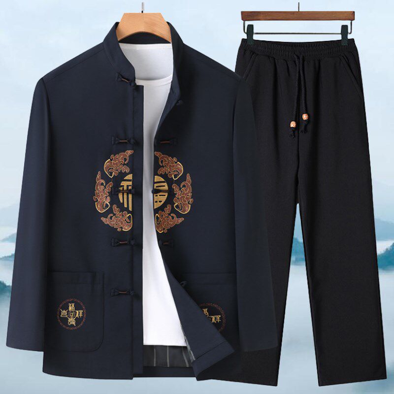 唐装男中老年爸爸春秋装套装中国风长袖生日礼服爷爷父亲装外套,淘宝优惠券,粉丝福利购,淘宝优惠卷