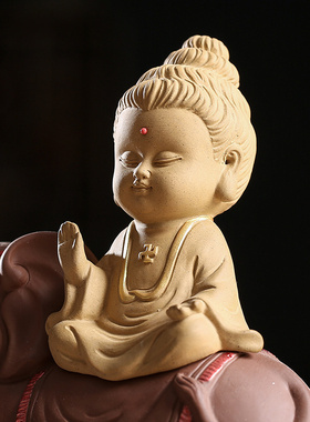 紫砂招财摆件精品禅意西方三圣家居玄关办公室茶桌茶室装饰品摆设