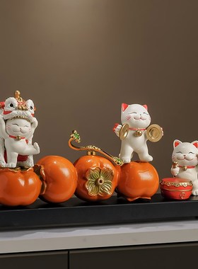 新年事事如意柿子招财猫摇钱树摆件乔迁礼物店铺开业前台新居礼品