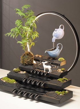 流水摆件自动循环水古法养鱼增氧过滤器鱼缸瓦缸石槽配件招财景观