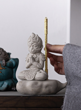 水泥齐天大圣孙悟空鱼缸造景装饰摆件中式水族沉水人物底座装饰品