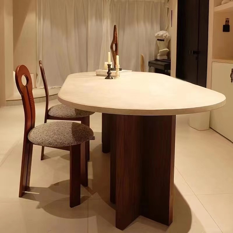 北欧奶油风实木餐桌椅组合椭圆形岩板餐桌家用设计师办公桌洽谈桌,淘宝优惠券,粉丝福利购,淘宝优惠卷