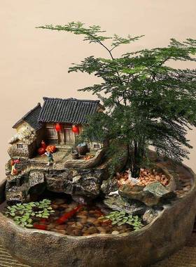 桌面微观小鱼缸水摆件环循水客厅办公室装流饰开业F968MH95乔迁新