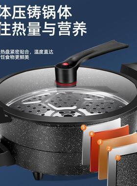 用多功能炒锅麦饭石微压一粘体火锅不电锅电电煮家XX-F电蒸锅烤肉
