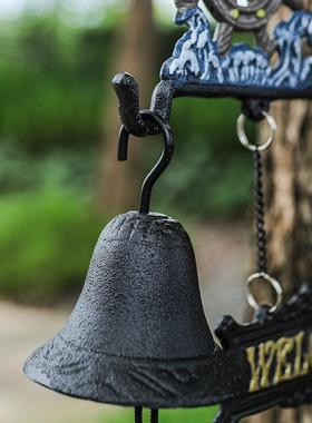 与欧式复古船舵牌浪手摇欢迎光临挂牌花门FRN铸铁铁艺门铃手摇铃