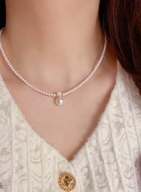 微镶锆石珍珠项链时尚轻奢小众设计感锁骨链气质百搭优雅颈链配饰