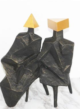 现代简约式黑色铸铁抽2205象人物摆件雕塑板房售楼软处装饰品样摆