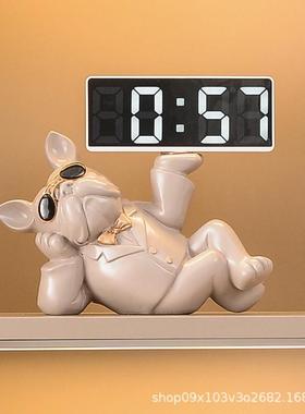 现代电子斗牛犬摆钟钟斗迁牛犬件家居入户玄关桌面客时厅乔新居开